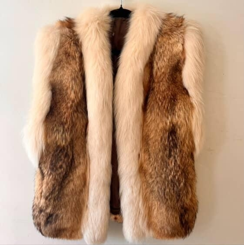 Women's Faux Fur Vest in Brown and Cream